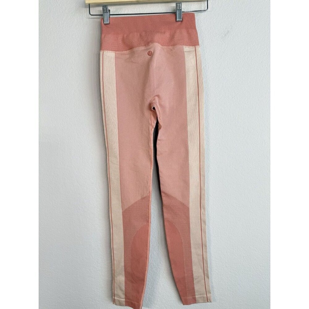 Lululemon Women Leggings Size 2 Ebb to Train Tight High Rise Peach Pink Abstract - Picture 3 of 10